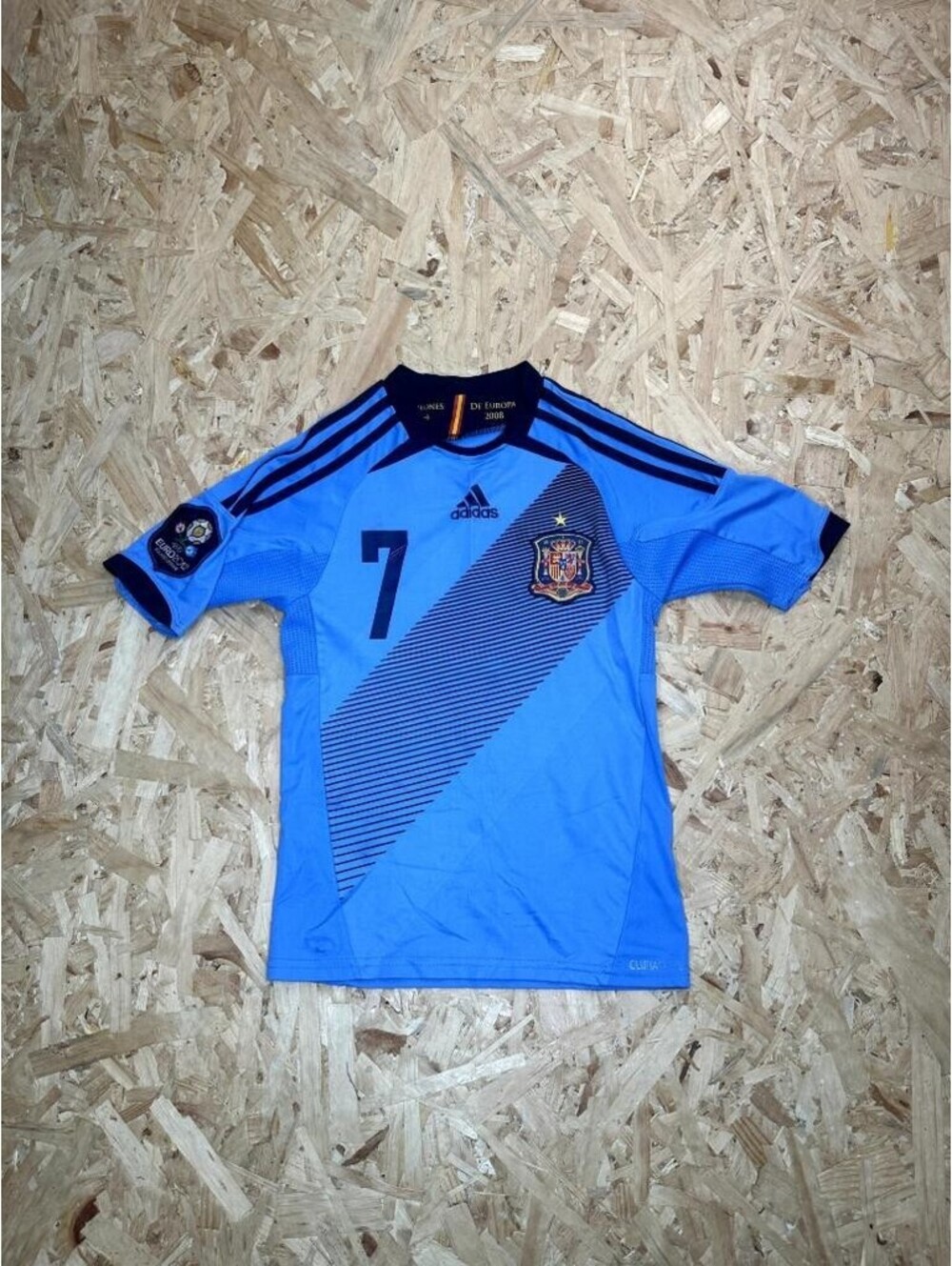 Spain Euro 2012 Away Jersey Adidas David Villa 7 Blue Soccer Shirt Youth Size